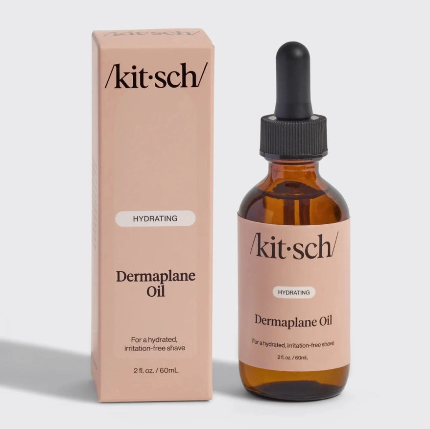 Kitsch ansigtsolie til dermaplaning i brun glasflaske med pipette, til hudpleje