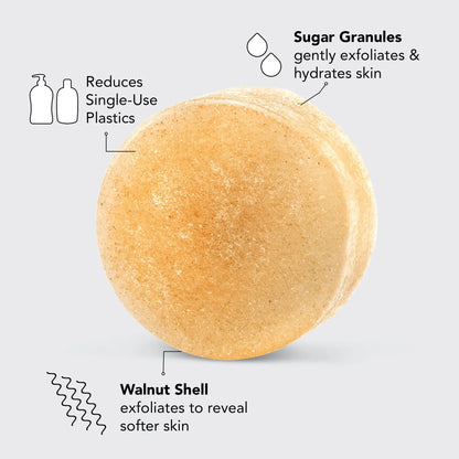 Eksfolier og plej huden med KITSCH Body Scrub Bar. Sukker, kokosolie &amp; white tea-duft giver blød, glat og strålende hud – bæredygtig &amp; vegansk.