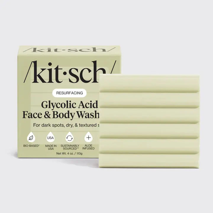 Kitsch Glycolic Acid Face & Body Wash bar, vegansk, plastikfri, til hudpleje