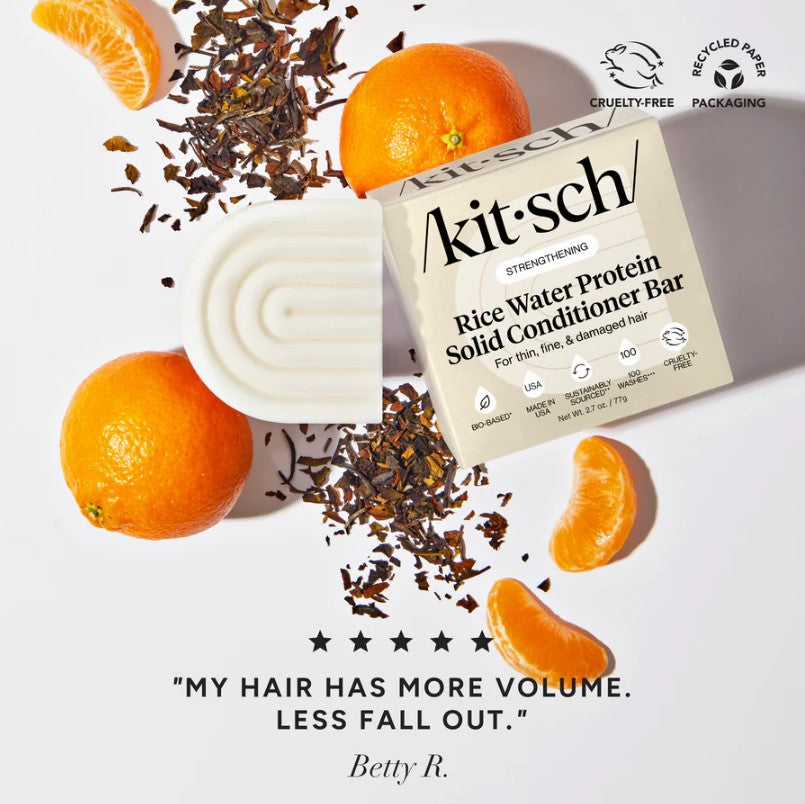 Volumengivende conditioner bar med rice water protein. Styrker, reparerer &amp; giver glans til fint hår. Vegansk, bæredygtig &amp; plastikfri hårpleje.