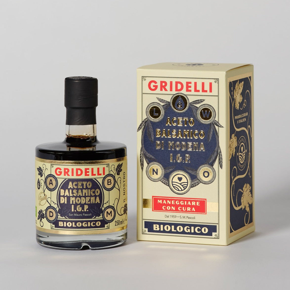 Balsamico-flaske med label og emballage, økologisk
