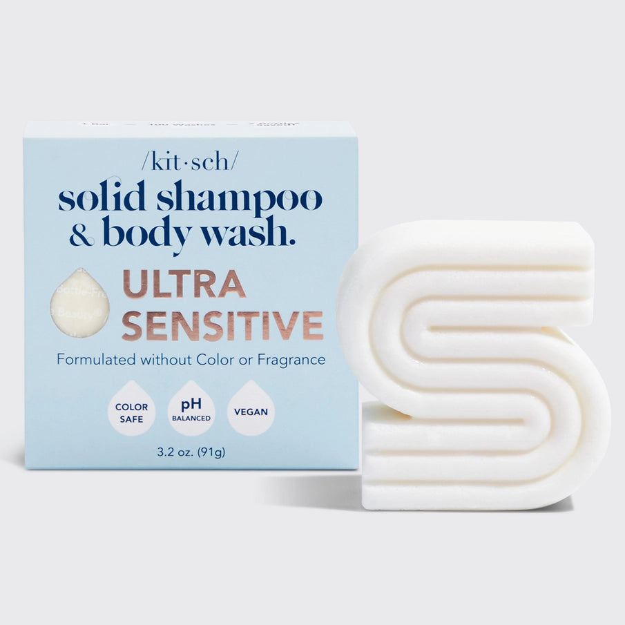 KITSCH Ultra Sensitive Shampoo &amp;amp; Body Wash Bar – mild, duftfri 2-i-1 bar til sensitiv hud og hår. Vegansk, cruelty-free og fri for sulfater, parabener og silikoner. Zero-Waste &amp; klinisk testet.