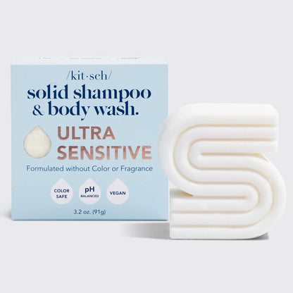 KITSCH Ultra Sensitive Shampoo &amp;amp; Body Wash Bar – mild, duftfri 2-i-1 bar til sensitiv hud og hår. Vegansk, cruelty-free og fri for sulfater, parabener og silikoner. Zero-Waste &amp; klinisk testet.