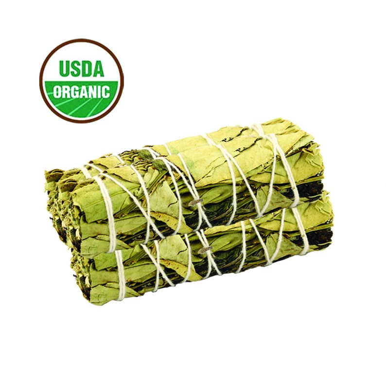 Økologisk hvid salvie bundt med USDA Organic logo til spirituel rensning og meditation