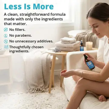 Kvinde på sofa med magnesium spray og naturlige ingredienser