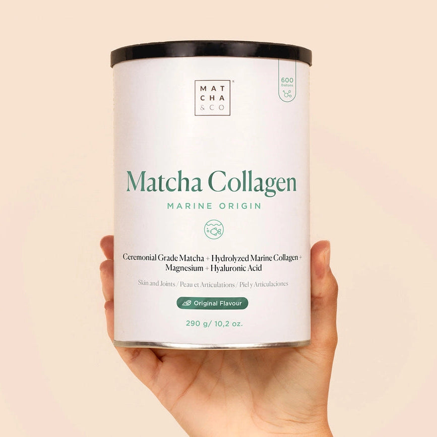 Matcha Collagen pulver i dåse med marine origin