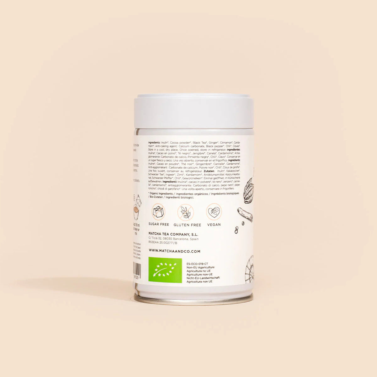 Økologisk cacao chai te pulver med krydderier og varm drik