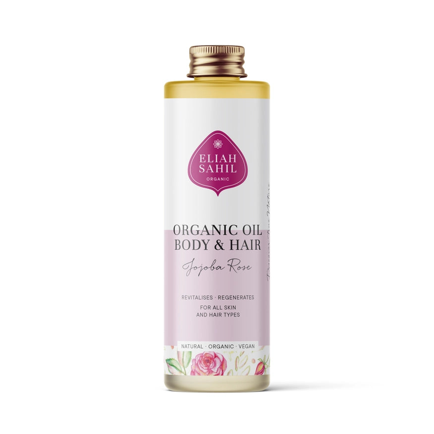 Økologisk body &amp; hårolie med jojoba og rosenolie