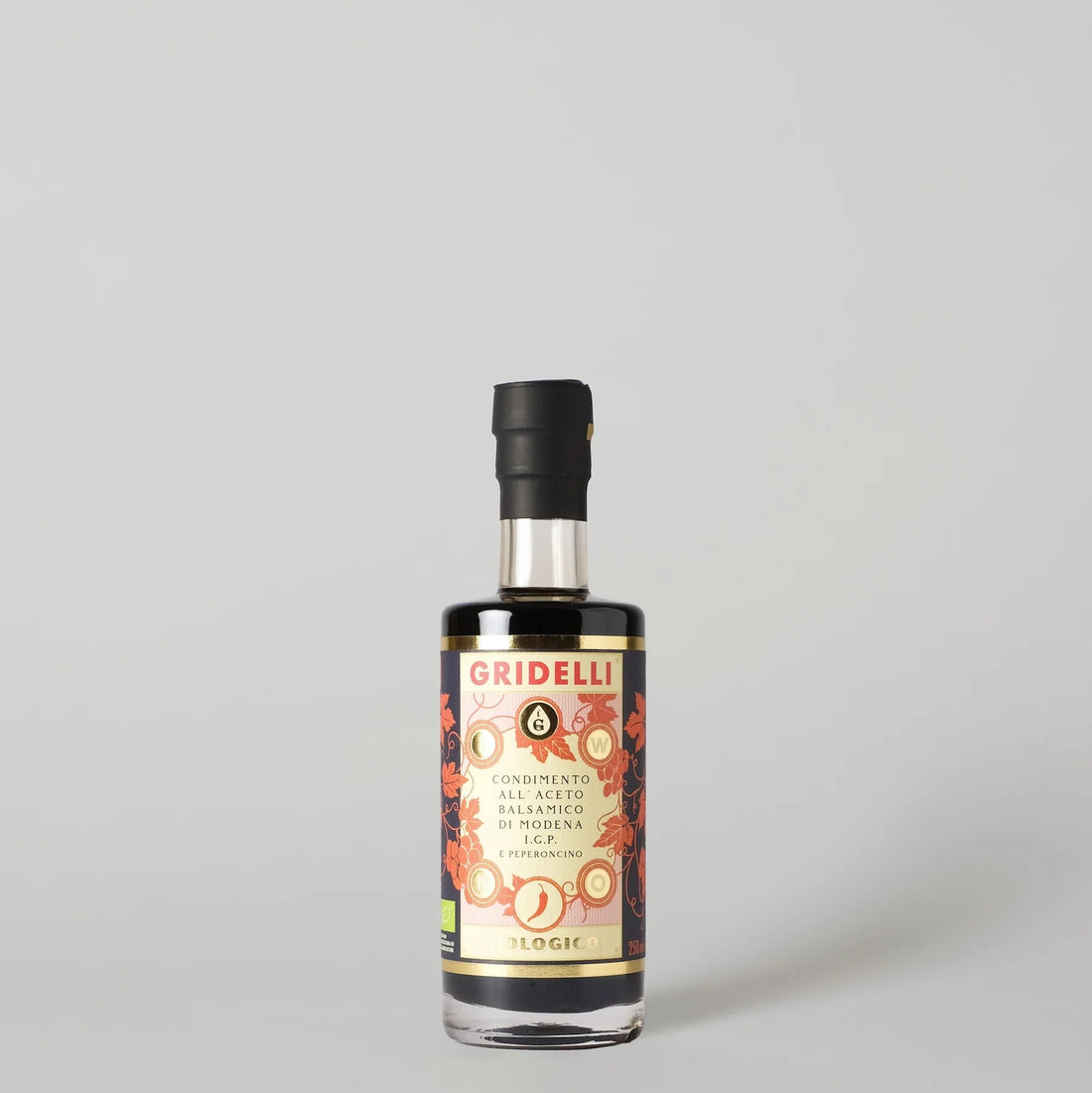 Økologisk mørk chili balsamico fra Modena i glasflaske med etikette