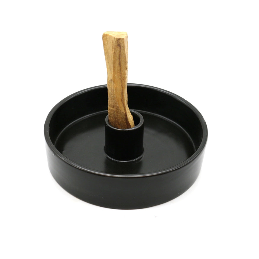 Sort keramisk Palo Santo holder med sort skål til aromaterapi og smudging