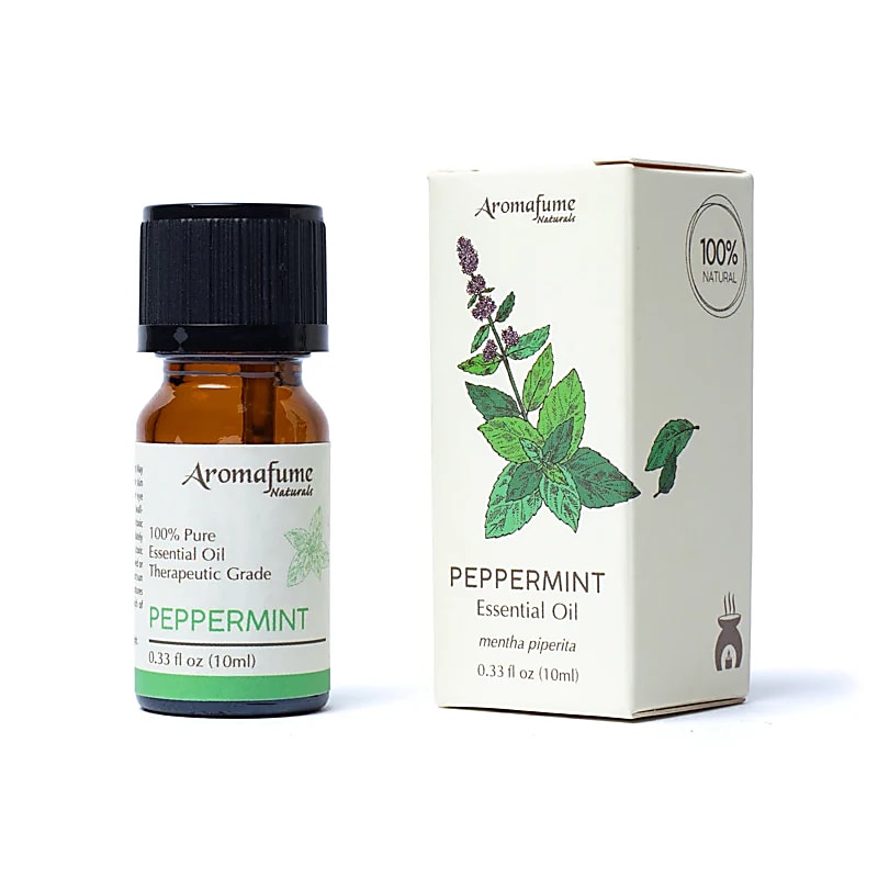 Pebermynteolie æterisk olie fra Aromafume i glasflaske med emballage