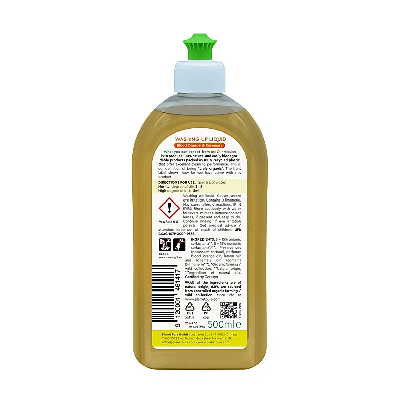 Bæredygtigt opvaskemiddel med citrus og rosmarin, biologisk nedbrydeligt, vegan og miljøvenligt