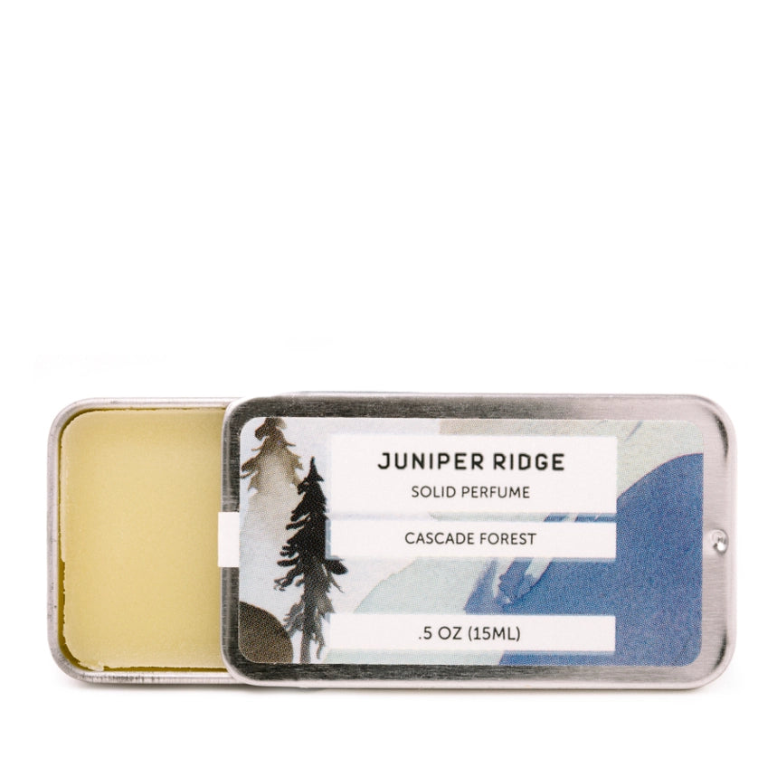 Solid parfume Cascade Forest, naturlig unisex duft med fyr, gran og skov, rejsevenlig balm