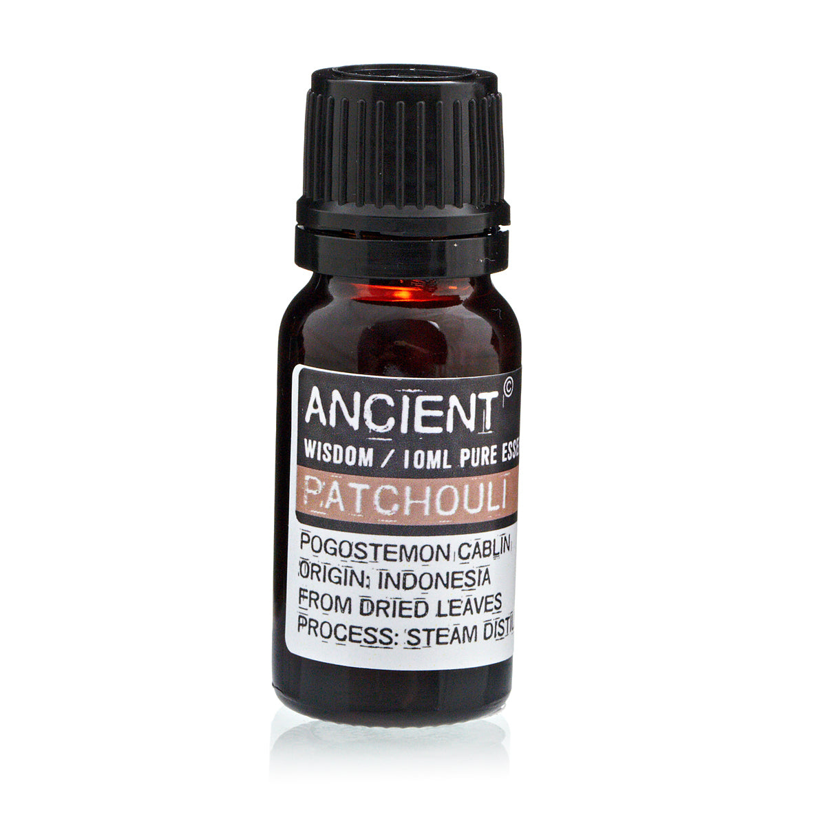 Økologisk patchouli æterisk olie 10 ml i mørk glasflaske til aromaterapi
