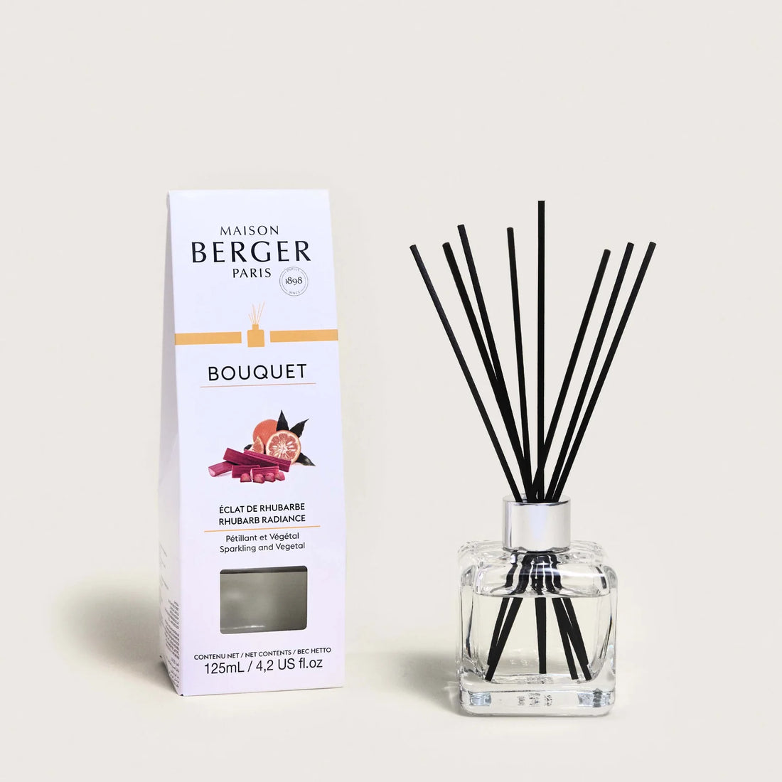 Maison Berger duftpinde med Rhubarb Radiance, cube flakon, hjemmeduft, fransk design