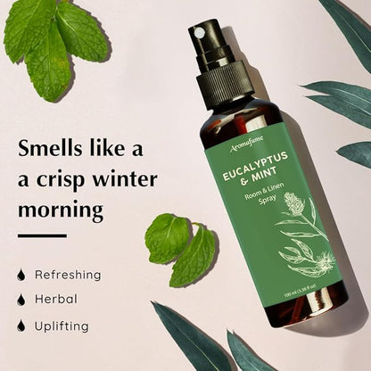 Aromafume Roomspray med Eukalyptus &amp; Mynte – frisk, naturlig duftspray med æteriske olier. Renser luften, giver energi og balance i hjemmet.