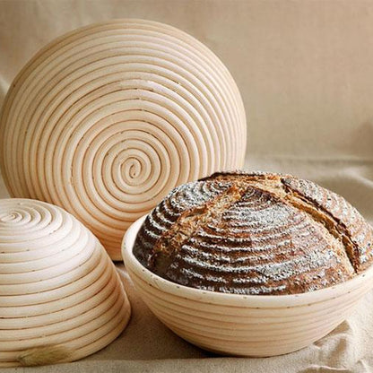 Rund rattan hævekurv til surdejsbrød, rustikt design, til hjemmebagning