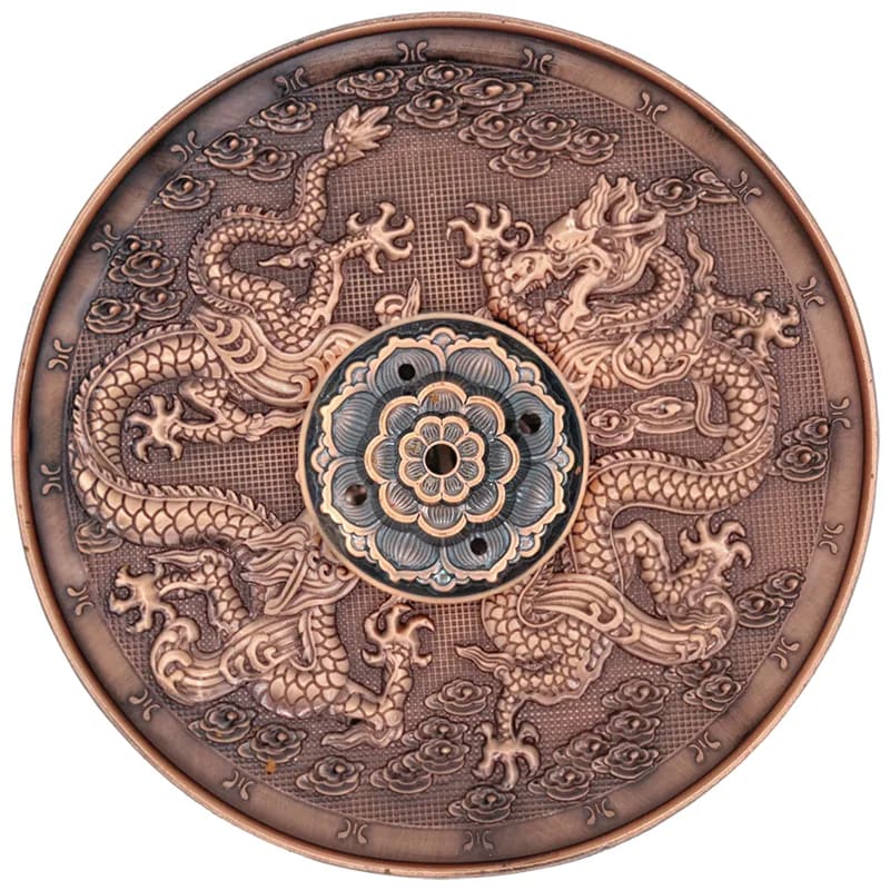 Røgelsesholder med dragemotiv i bronze
