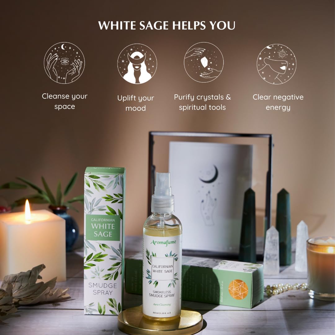 Californian White Sage smudge spray i æske, naturlig hjemmeduft og energirensning