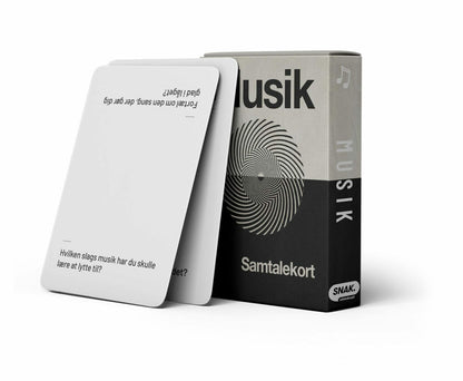Sort og hvidt musik samtalekort med logo og spørgsmål