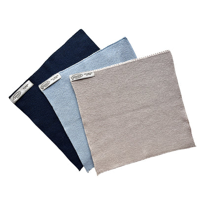 Farvede karklude i blå, beige og navy, økologisk bomuld, 3 stk