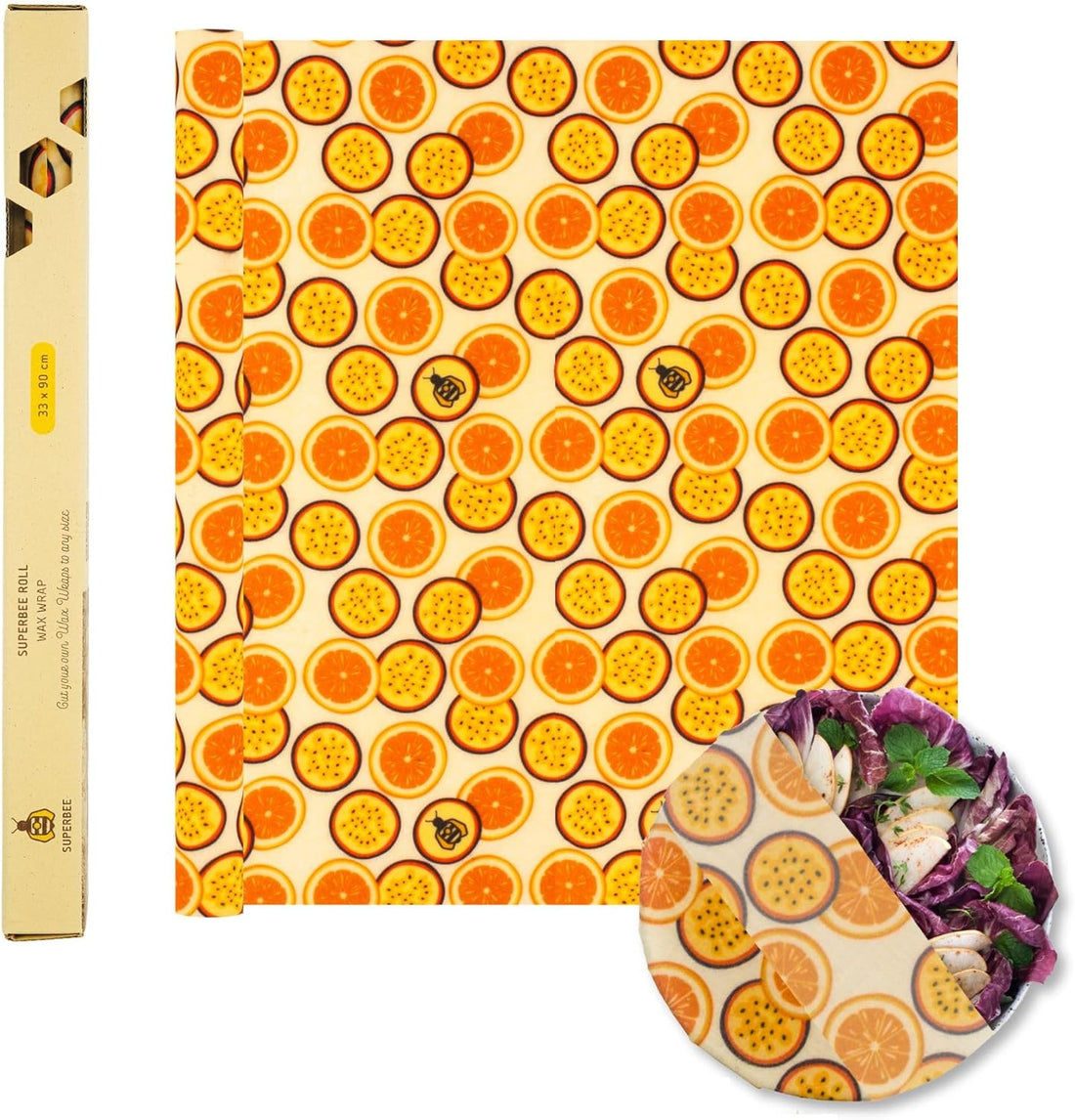 Økologisk bivoks wrap rulle med citrusfrugt mønster til madopbevaring