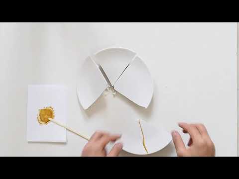 Kintsugi reparationssæt med lim og farvet guld til keramik