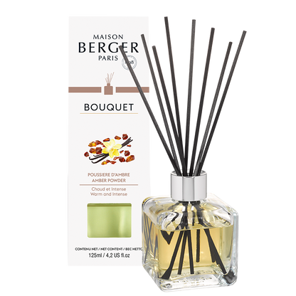Maison Berger duftpinde med Amber Powder i glasflakon med sorte pinde