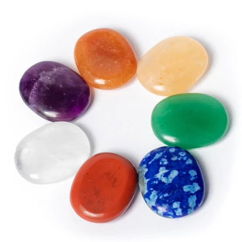 7 Chakra krystaller Palmstone &amp; Meditations sten
