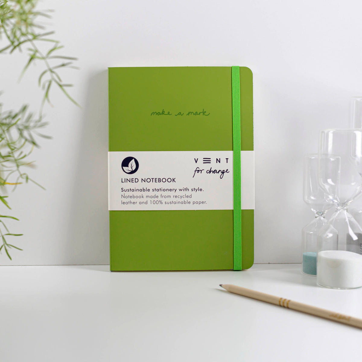 Vent for Change - Notesbog, Recycled læder - Lime Grøn