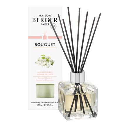 Maison Berger duftpinde med Precious Jasmine, Cube flakon, hjemmeduft, blomsterduft, elegant design