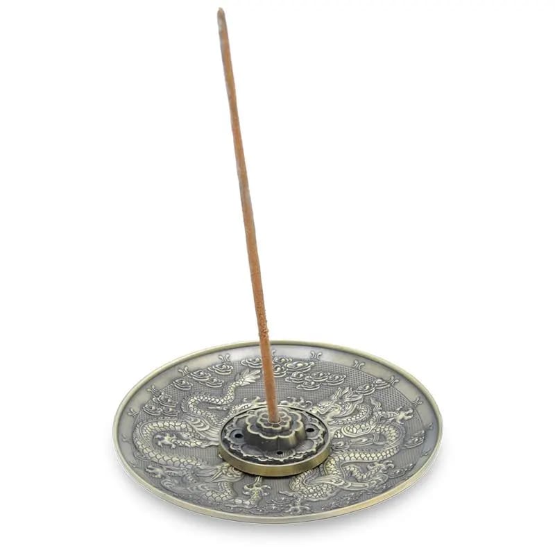 Bronze dragemotiv røgelsesholder med skål