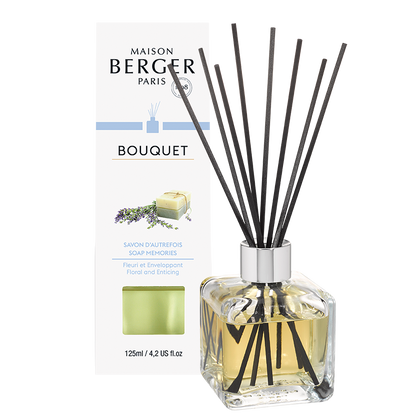 Maison Berger duftpinde med Soap Memories, Cube flakon, hjemmeduft, dekorativ reed diffuser