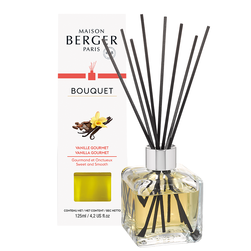 Maison Berger duftpinde med Vanilla Gourmet, Cube flakon, hjemmeduft