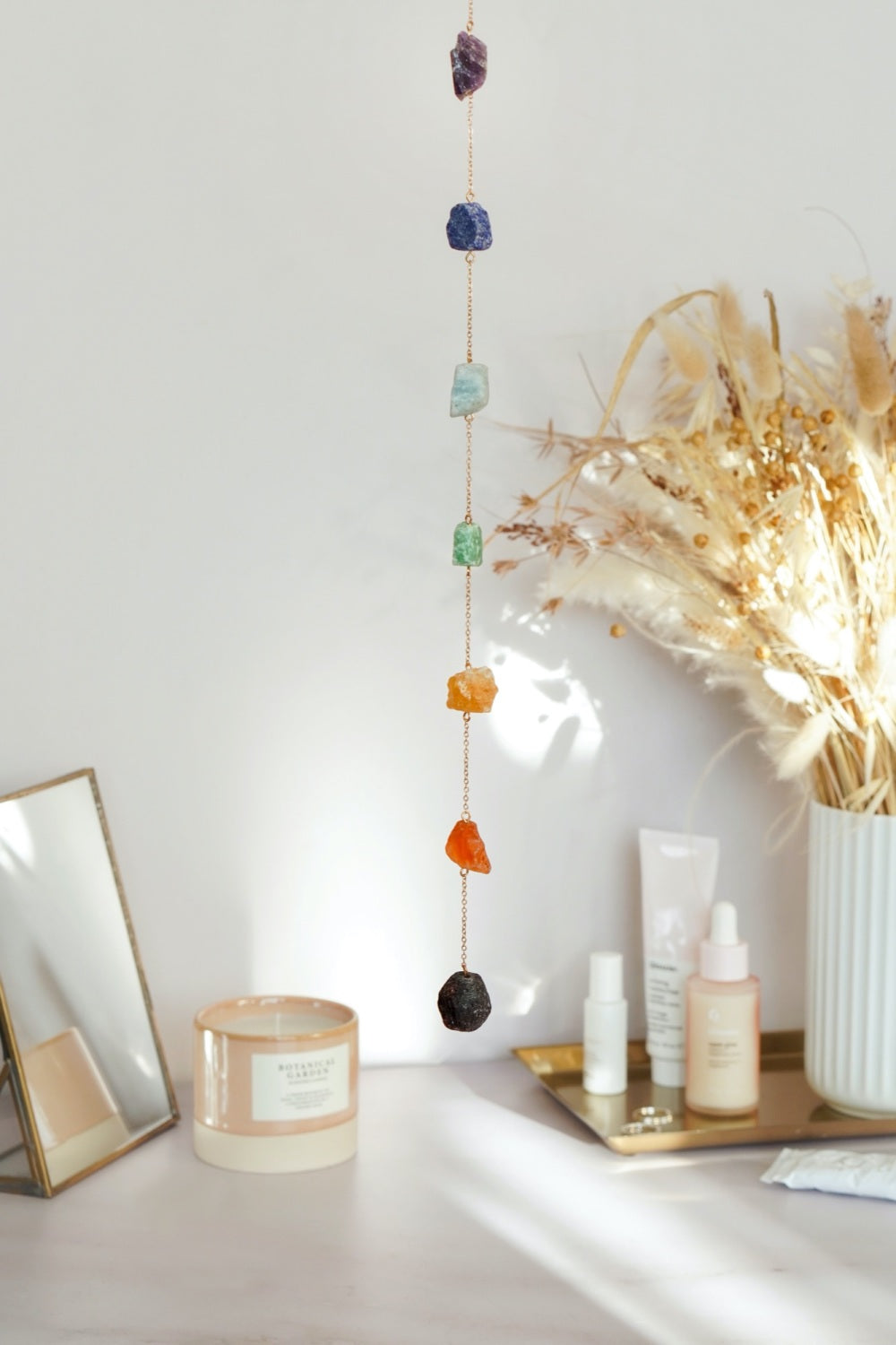 Krystaluro med chakra krystaller, håndlavet dekor til hjemmet, farverig suncatcher