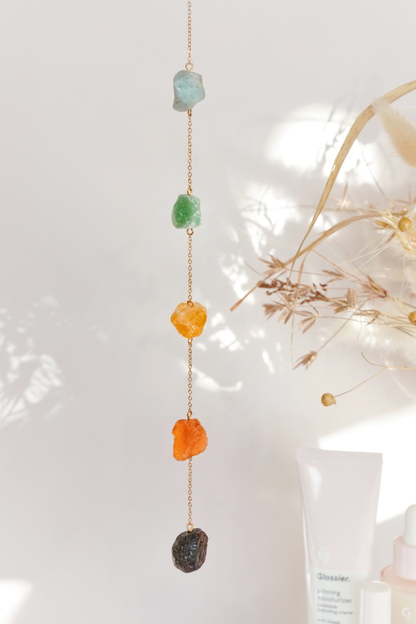 Farvet krystal suncatcher med chakra krystaller, dekor til hjemmet, energihealing
