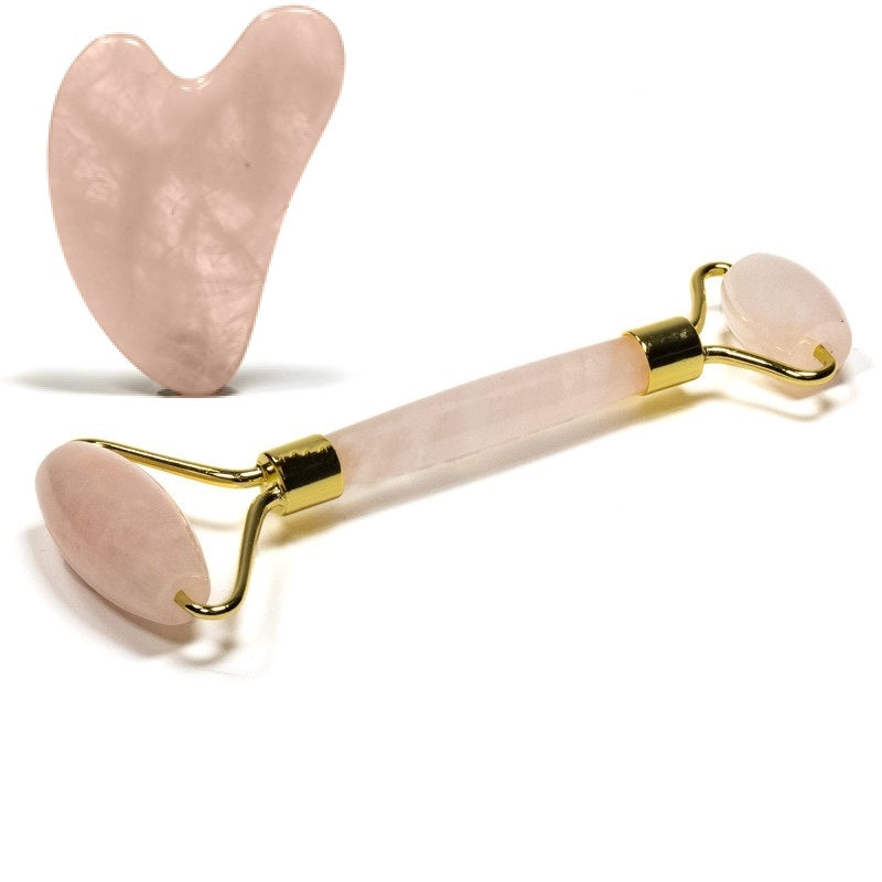 Rosenkvarts ansigtsrulle og Gua Sha sæt til hudpleje